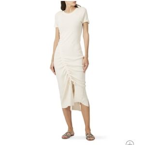 OPT Cream Ruched Front Self-Tie Knit Dress